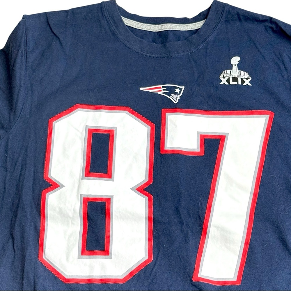Nike Patriots Gronkowski 87 Mens L Navy NFL Super Bowl XLIX Graphic Tee Sporty